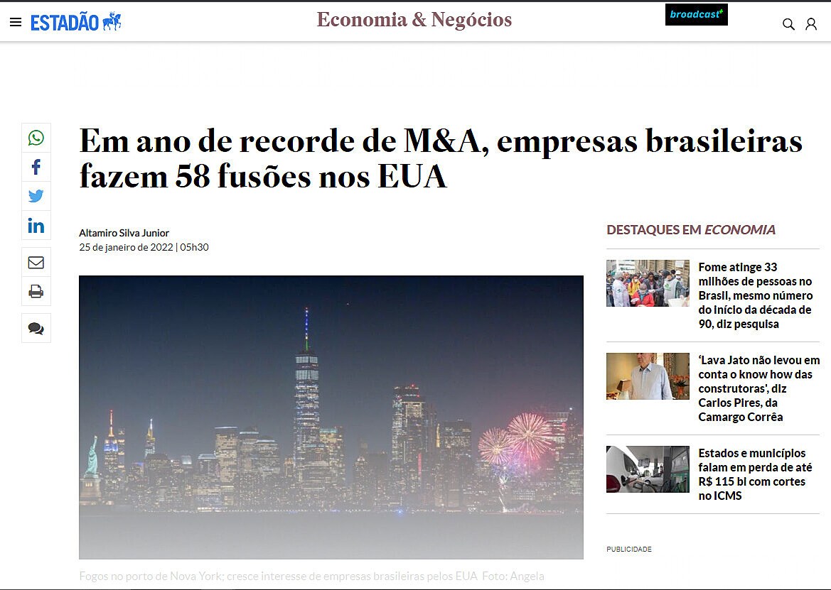 Em ano de recorde de M&A, empresas brasileiras fazem 58 fuses nos EUA